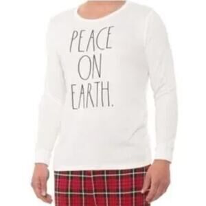 2/$15 Rae Dunn 'Peace On Earth' Christmas Shirt White Holiday Men's Size L